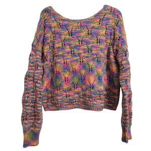 Wild Fable Cropped Oversized Cable Knit Rainbow Thread Sweater‎ Women's XL EUC